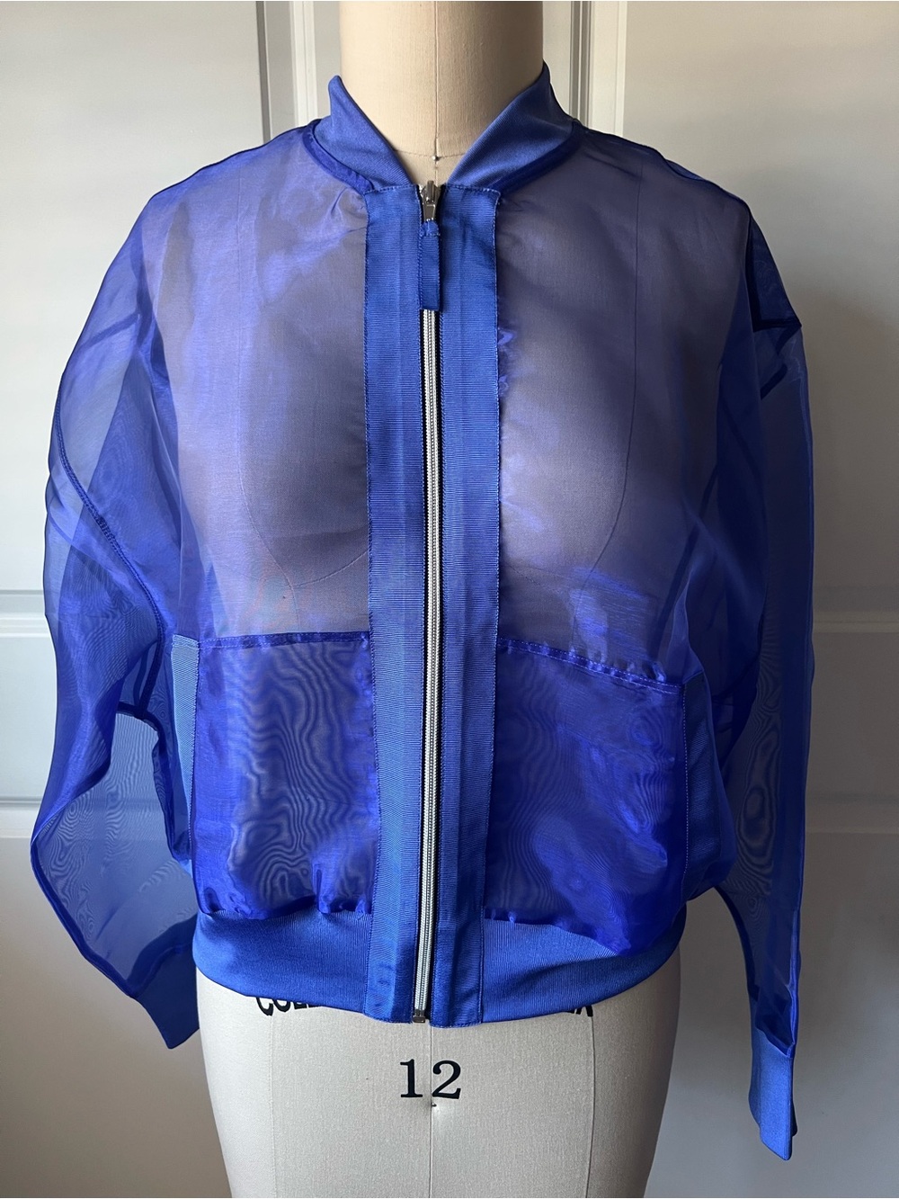 GSTQ Sheer Cobalt Blue Bomber Jacket
